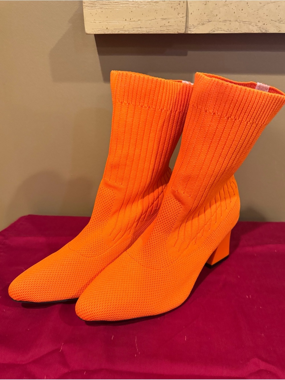 Orange Knit Sock Booties for Women